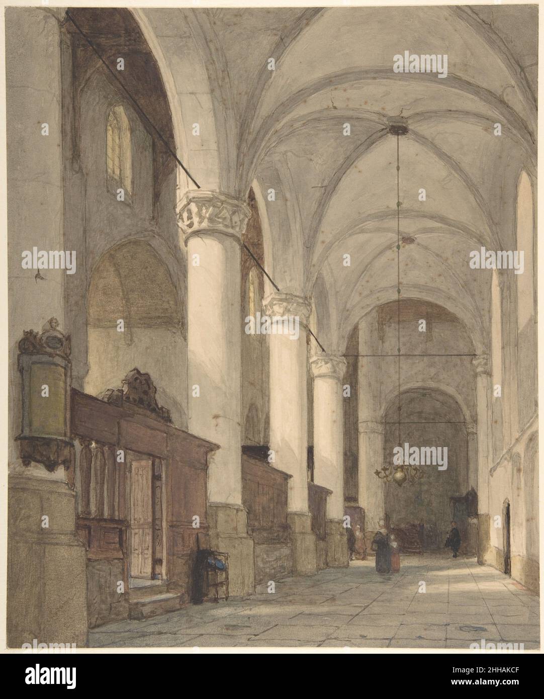 Gewölbter Seitenschiff einer Kirche, mit Figuren 19th Jahrhundert Johannes Bosboom Niederländisch. Gewölbter Seitenschiff einer Kirche, mit Figuren 335100 Stockfoto