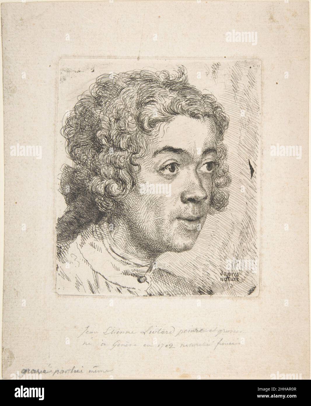Selbstporträt als junger Mann 1733 Jean Etienne Liotard Swiss. Selbstporträt als junger Mann. Jean Etienne Liotard (Schweizer, Genf 1702–1789 Genf). 1733. Radierung, zweiter Zustand von drei. Ausdrucke Stockfoto
