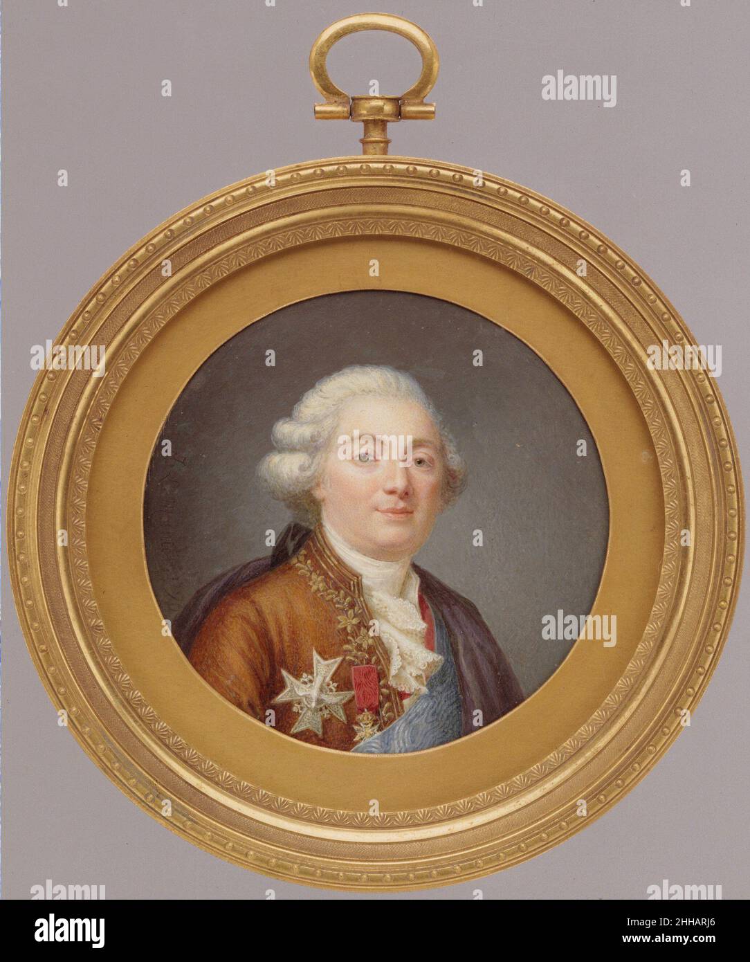 Louis XVI. (1754–1793), König von Frankreich 1790 Jean Laurent Mosnier der Franzose Mosnier war ein bevorzugter Porträtist am französischen Hof, der sowohl auf Elfenbein als auch auf Leinwand arbeitete; nach der Französischen Revolution führte er ein Wanderleben, zog zunächst nach London, dann nach Hamburg und St. Petersburg. Das Kostüm, in dem Ludwig XVI. Dargestellt ist, ist identisch mit dem in einer Miniatur von ihm getragenen Antoine Callet (1741–1823) aus dem Jahr 1787, ebenfalls in der Sammlung des Met. Ludwig XVI. (1754–1793), König von Frankreich. Jean Laurent Mosnier (Französisch, Paris 1743/44–1808 St. Petersburg). 1790. Elfenbein. Miniaturen Stockfoto