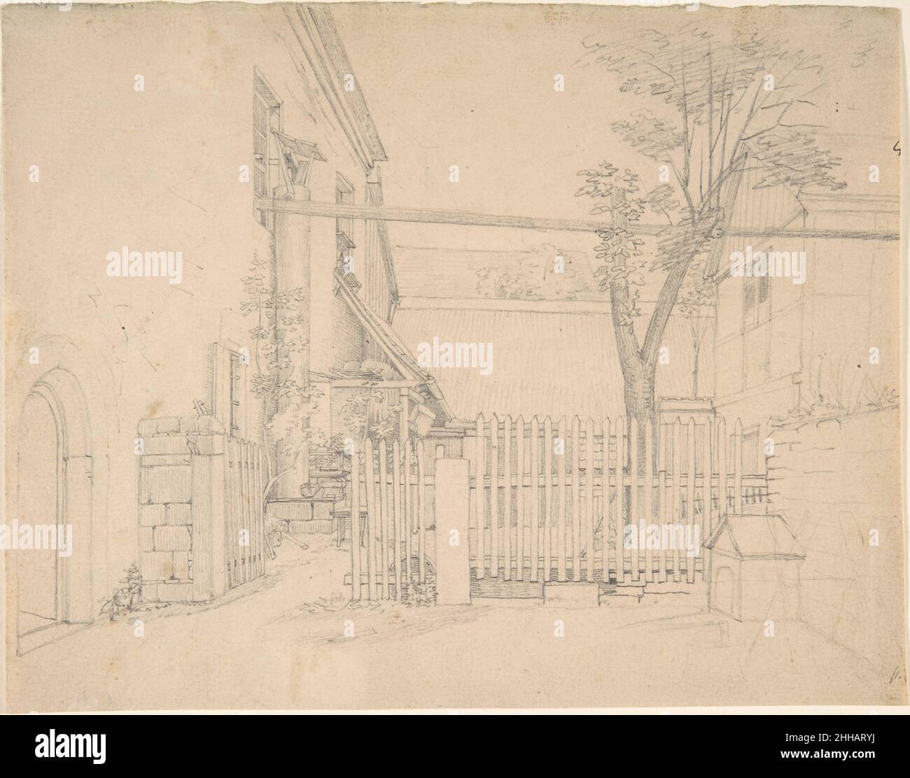 Blick auf einen Innenhof in Loschwitz (?) Anfang des 19th. Jahrhunderts August Heinrich Deutsch. Blick auf einen Innenhof in Loschwitz (?) 382371 Künstler: August Heinrich, Deutsch, Dresden 1794?1822 Innsbruck, Blick auf einen Innenhof in Loschwitz (?), Anfang 19th. Jahrhundert, Graphit, Blatt: 6 3/4 x 8 9/16 Zoll (17,2 x 21,8 cm). Das Metropolitan Museum of Art, New York. Kauf, Guy Wildenstein Geschenk, 2008 (2008,18) Stockfoto
