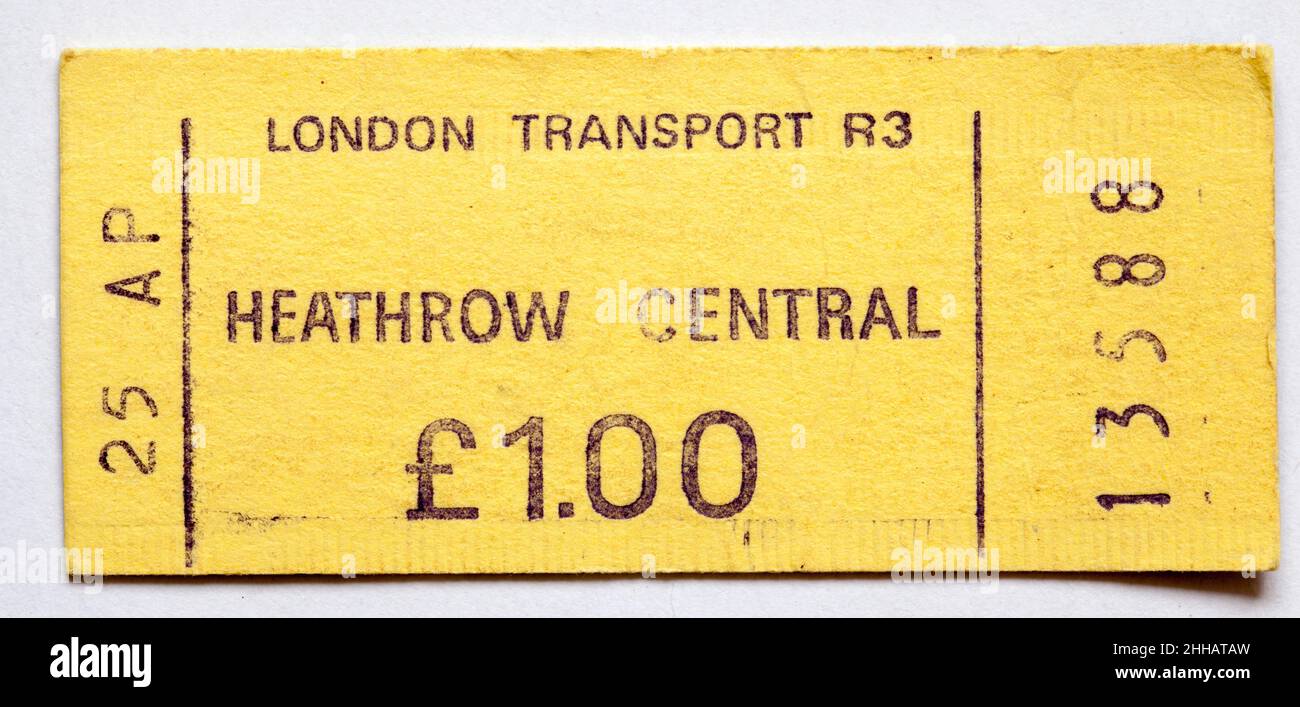 Vintage 1970s London Underground Train Ticket - Heathrow Central Stockfoto