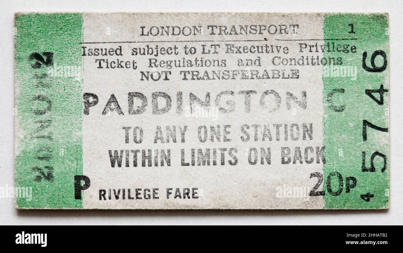 Vintage 1980s London Transport Railway Ticket Paddington Stockfoto