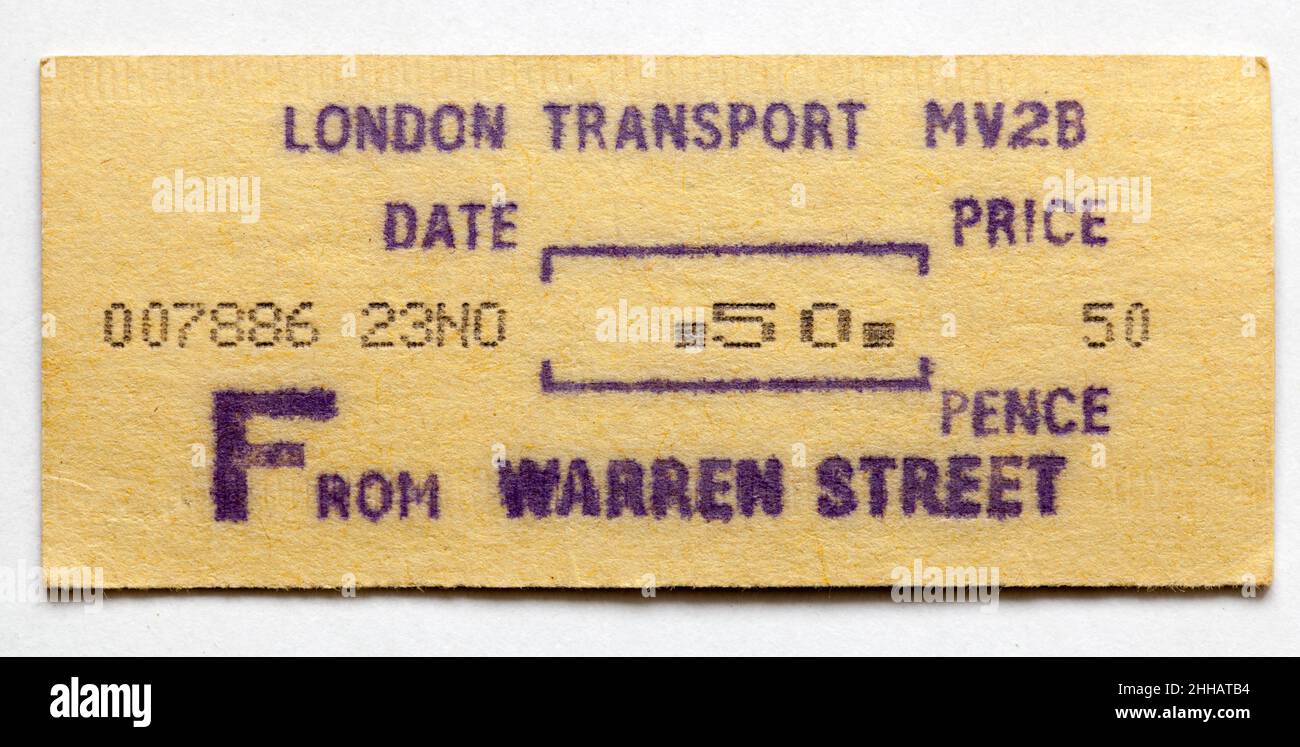 Vintage 1970s London Transport Railway Ticket Warren Street Stockfoto