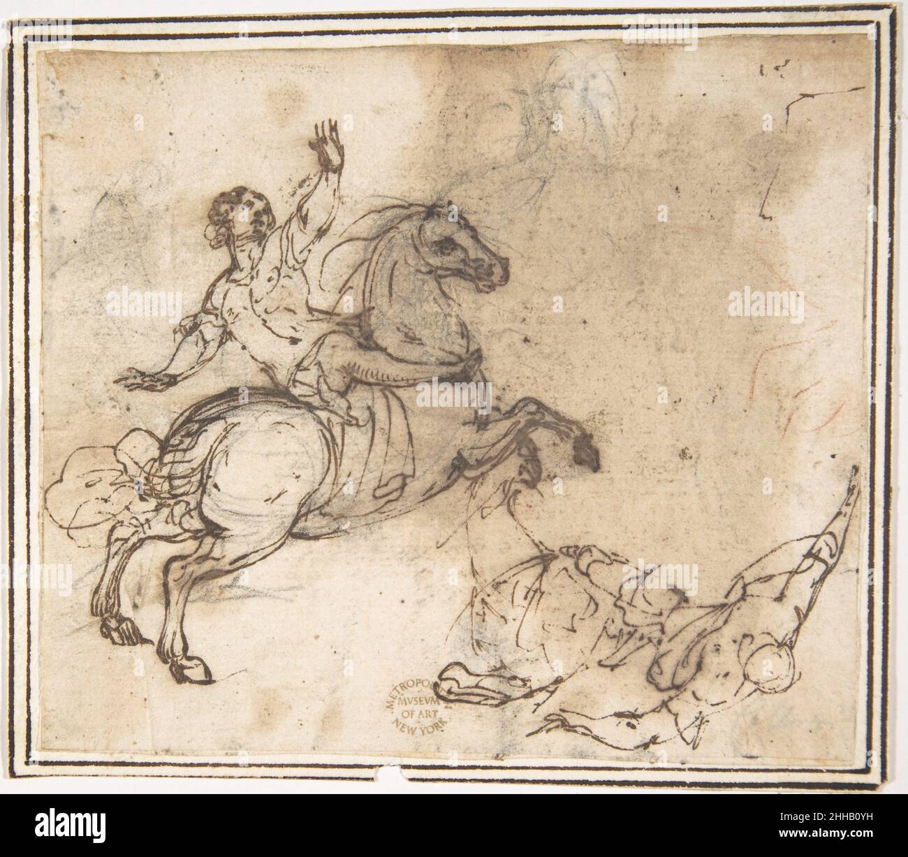 Pferd und Reiter 1624–63 zugeschrieben Francesco Allegrini Italienisch. Pferd und Reiter 338060 Stockfoto