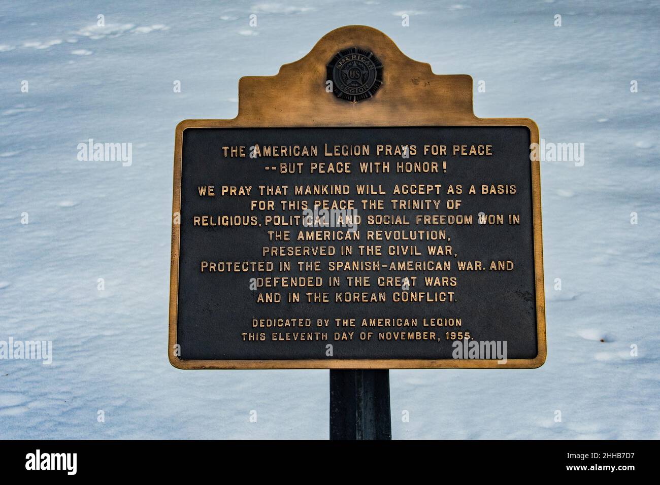 Friedensplakette der amerikanischen Legion, Gettysburg National Cemetery, Pennsylvania, USA Stockfoto
