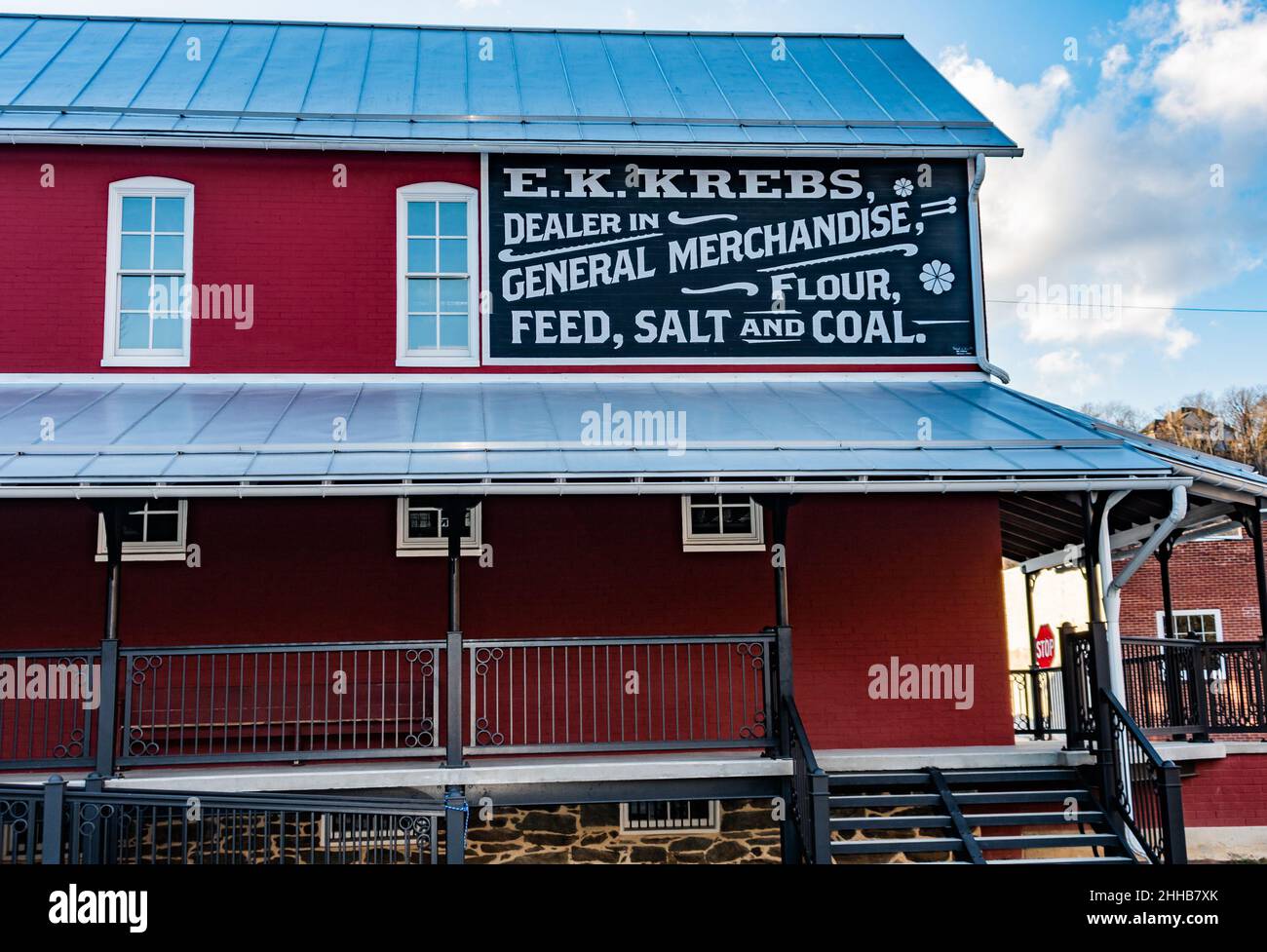 Historischer General Store, Heritage Rail Trail County Park, Glen Rock, Pennsylvania, USA Stockfoto