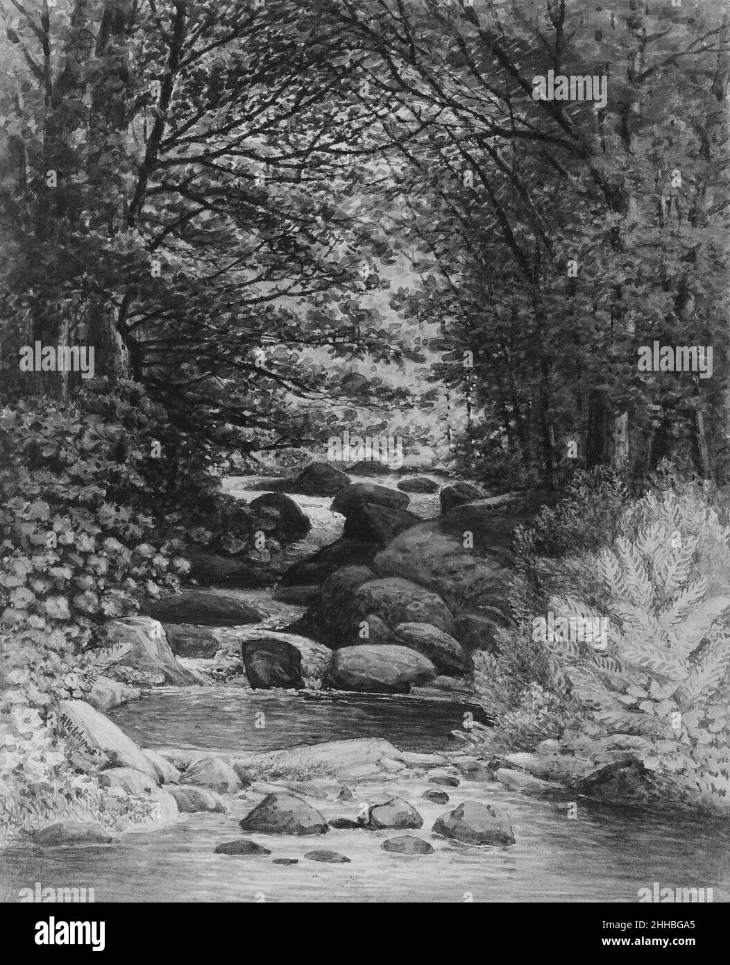 Eine Waldkaskade in Hiram, Maine 1859 Henry Hitchings. Eine Waldkaskade in Hiram, Maine 12410 Stockfoto