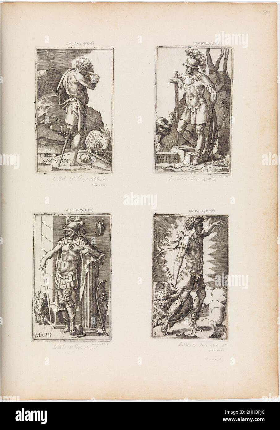 Mars, from Planets, Tafel 3 1530–70 Giulio Bonasone Italienisch im Mariette Album, Folio 89, unten links. Mars, von Planeten, Platte 3 632379 Stockfoto