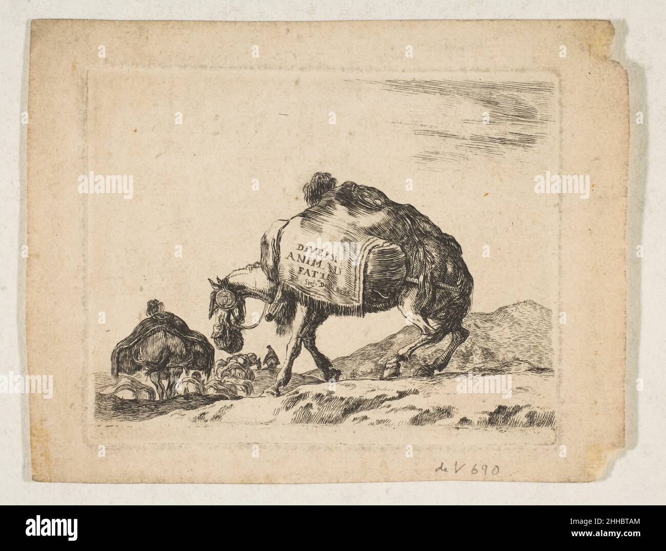 Teller 1: Ein Packpferd, von 'verschiedenen Tieren' (Diversi animali) ca. 1641 Stefano della Bella Italienisch. Teller 1: Ein Packpferd, von 'verschiedenen Tieren' (Diversi animali). „verschiedene Tiere“ (Diversi animali). Stefano della Bella (Italienisch, Florenz 1610–1664 Florenz). Ca. 1641. Radierung; dritter Zustand von drei (De Vesme). Ausdrucke Stockfoto