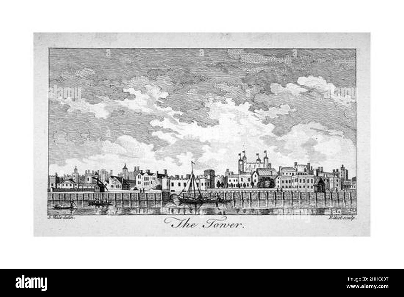 Südansicht des Tower of London mit Booten auf der Themse, 1761. Stockfoto