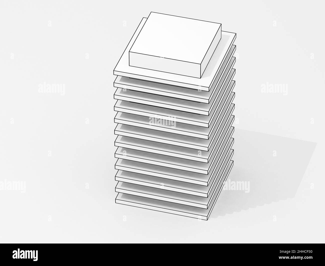 Umriss Drahtmodell eines modernen Gebäudes außen, 3D Rendering Illustration Stockfoto