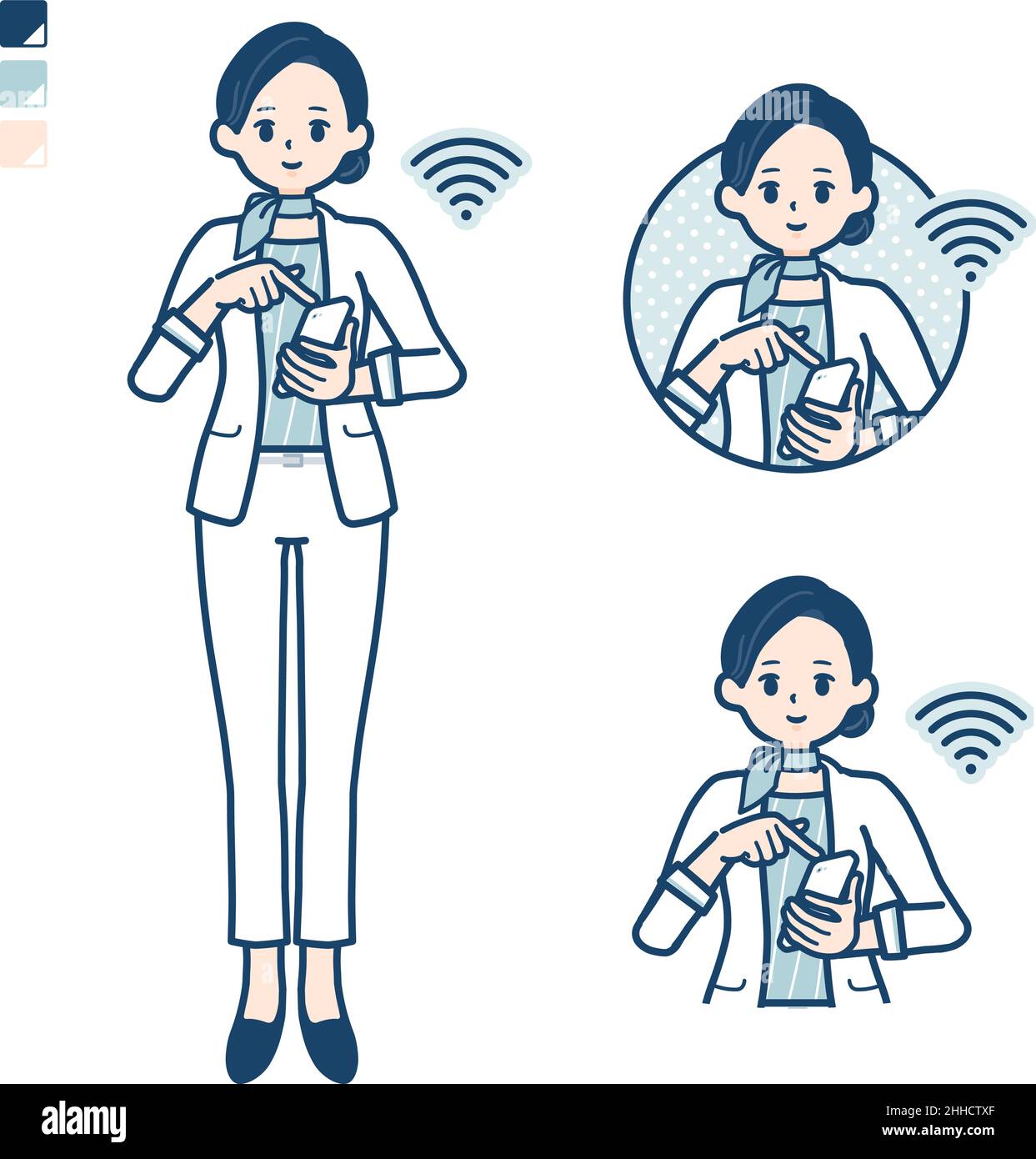 Beauty-Berater Frau mit bedienen Smartphone-Bilder.Es ist Vektorgrafik, so dass es einfach zu bearbeiten. Stock Vektor