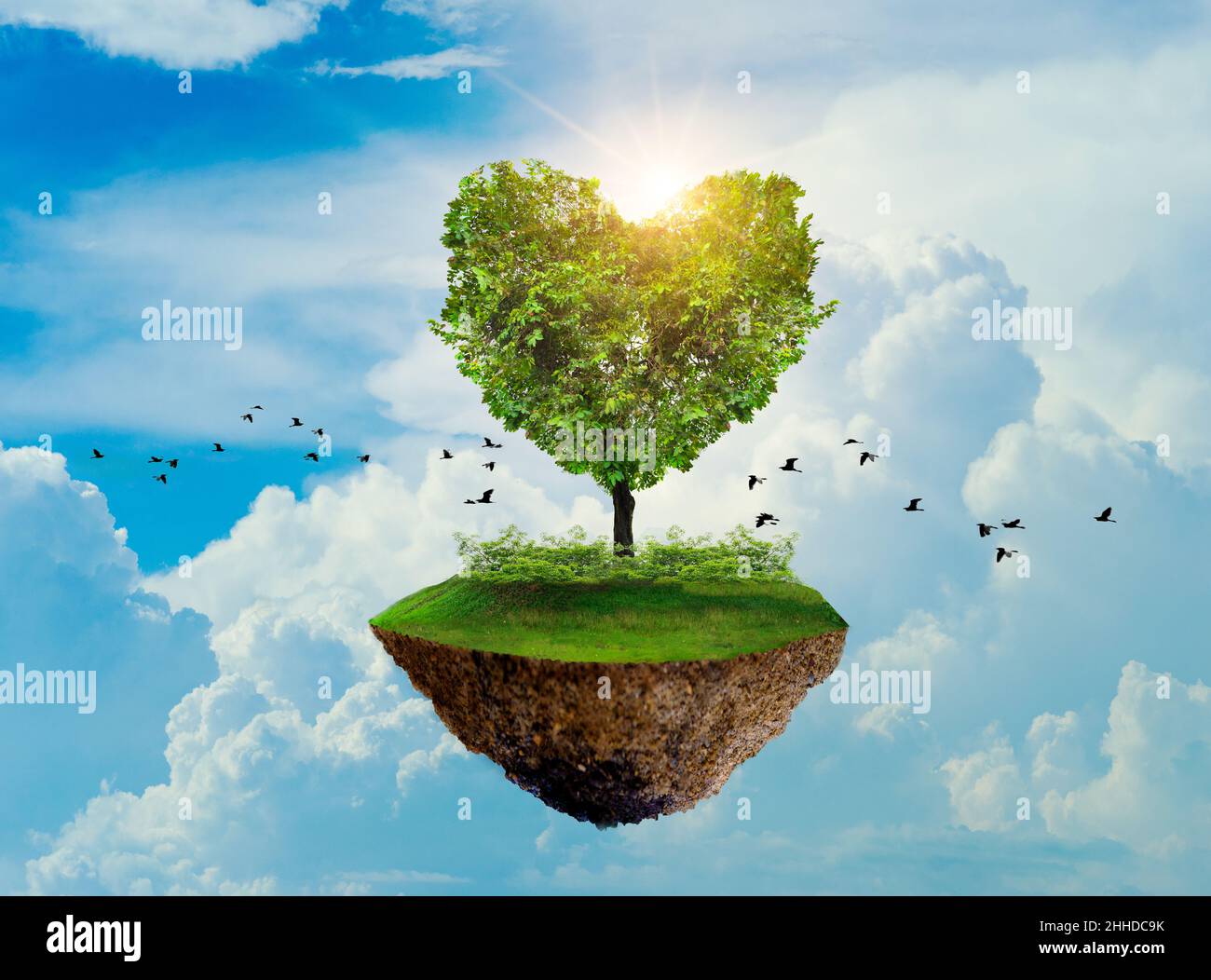 Der Herzbaum liegt auf einer schwimmenden Insel. Stockfoto