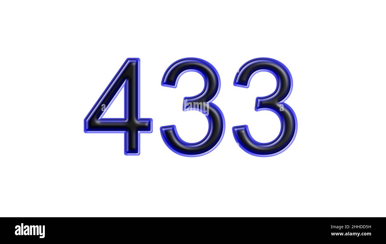 Blauer 433 Zahl 3D Effekt weißer Hintergrund Stockfoto