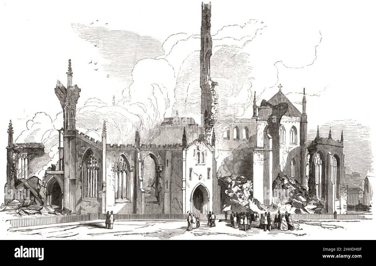 St. George's Parish Church nach dem Brand, 1853. Stockfoto