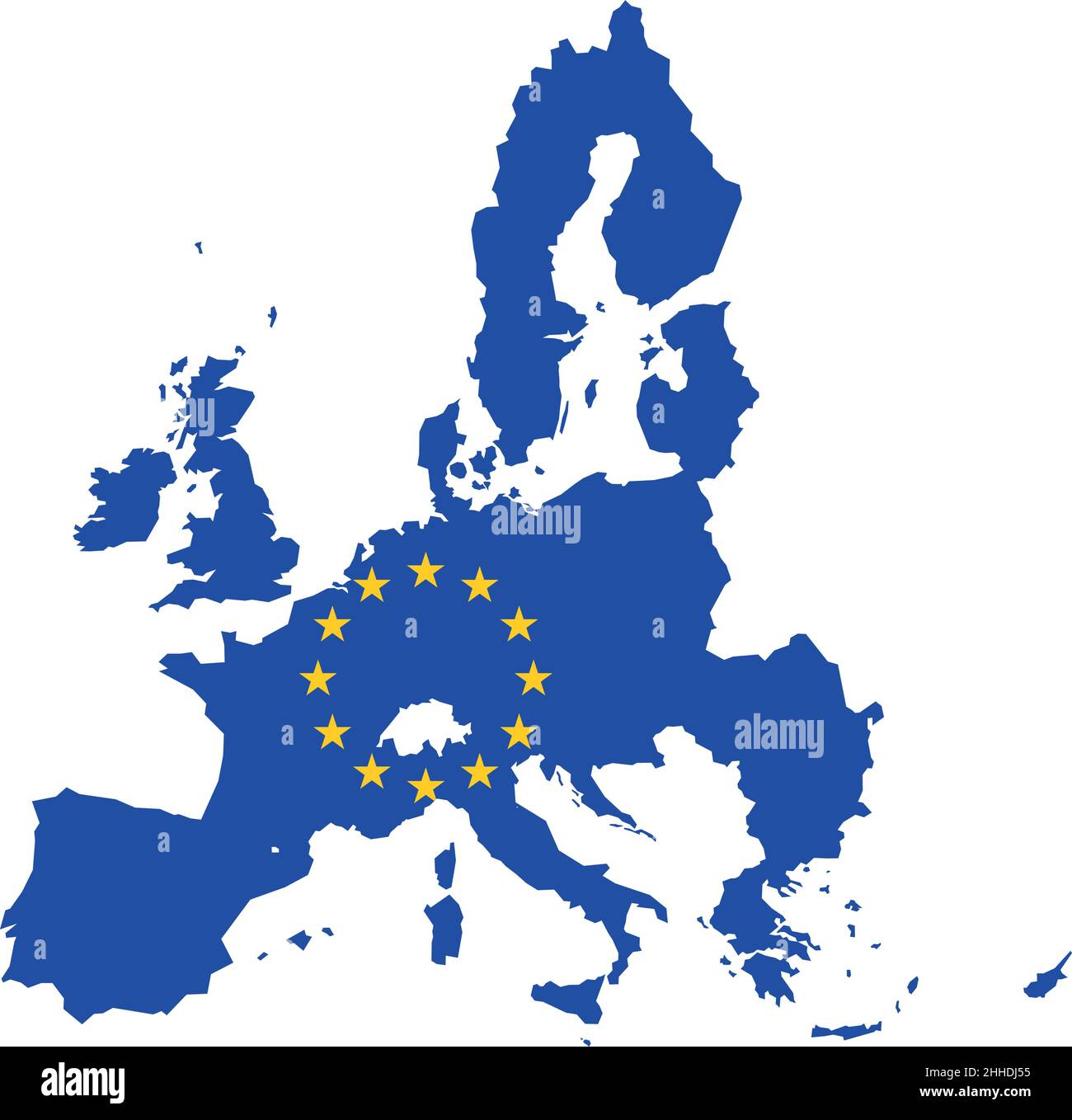 Vektorkarte der Europäischen Union kombiniert mit EU-Flagge Stock Vektor