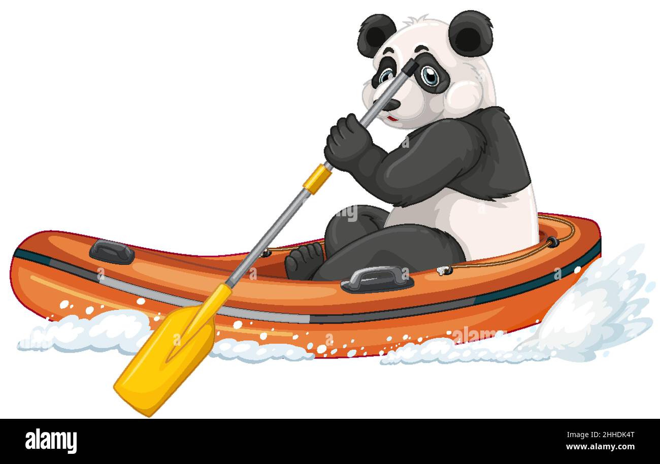 Panda auf einem aufblasbaren Boot in Cartoon-Stil Illustration Stock Vektor