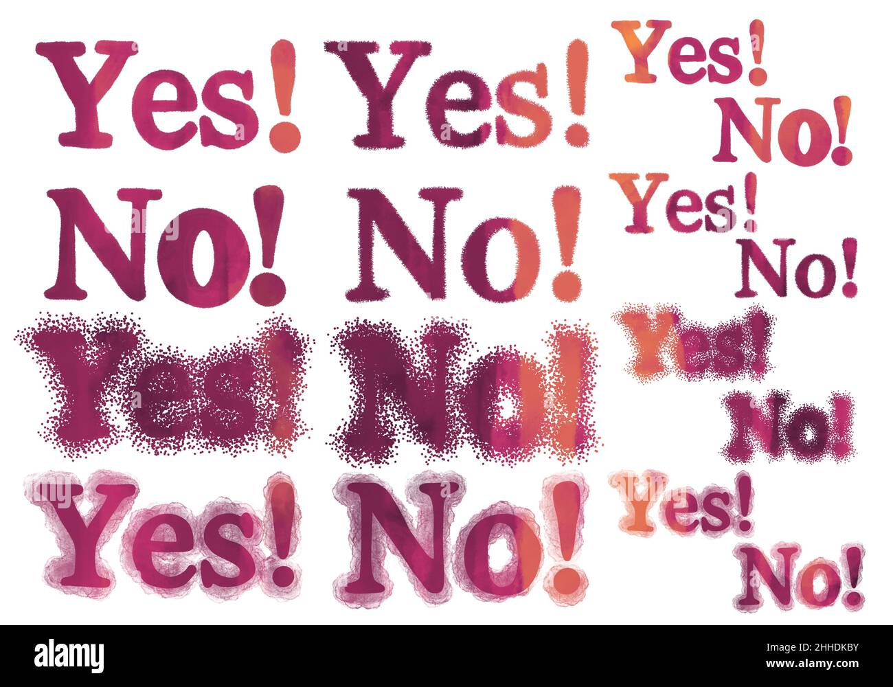 Set mit Ja und Nein Worte für Geschenke und Karten und Kinder und Poster und Postkarten und Zeitschriften und Aufkleber und Text Stockfoto