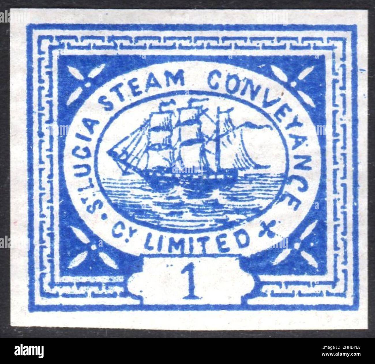 St. Lucia Steam Conveyance Company Limited 1 Pence Stempel c. 1872. Stockfoto