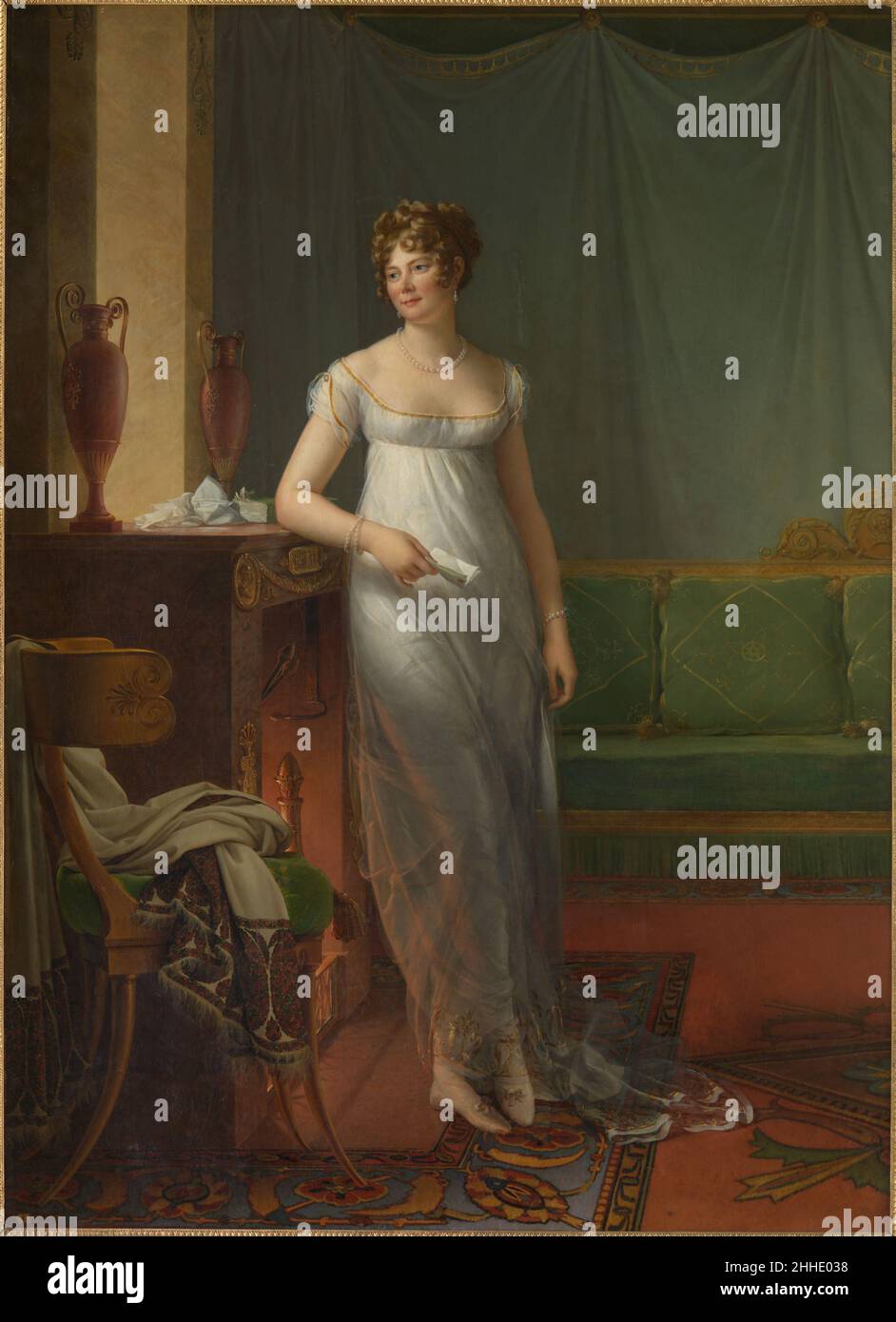 Madame Charles Maurice de Talleyrand Périgord (1761–1835) ca. 1804 Baron François Gérard French Gérard, ein Schüler Davids, war offizieller Maler der Kaiserin Joséphine; der Sitter war eine gefeierte Schönheit, die in Vigée Lebrun’ jugendlichem Porträt von 1783, ebenfalls bei der Met, festgehalten wurde. Im Jahr 1802 war ihre Affäre mit dem Staatsmann Talleyrand so skandalös, dass Napoleon sie heiraten wollte; beide waren jedoch nicht besonders treu, und als dieses Porträt zwei Jahre später gemalt wurde, hatten sie sich getrennt. Dies ist also kein Pendant zu den beiden Porträts von Talleyrand der Met. Gérard’s Pinsel re Stockfoto