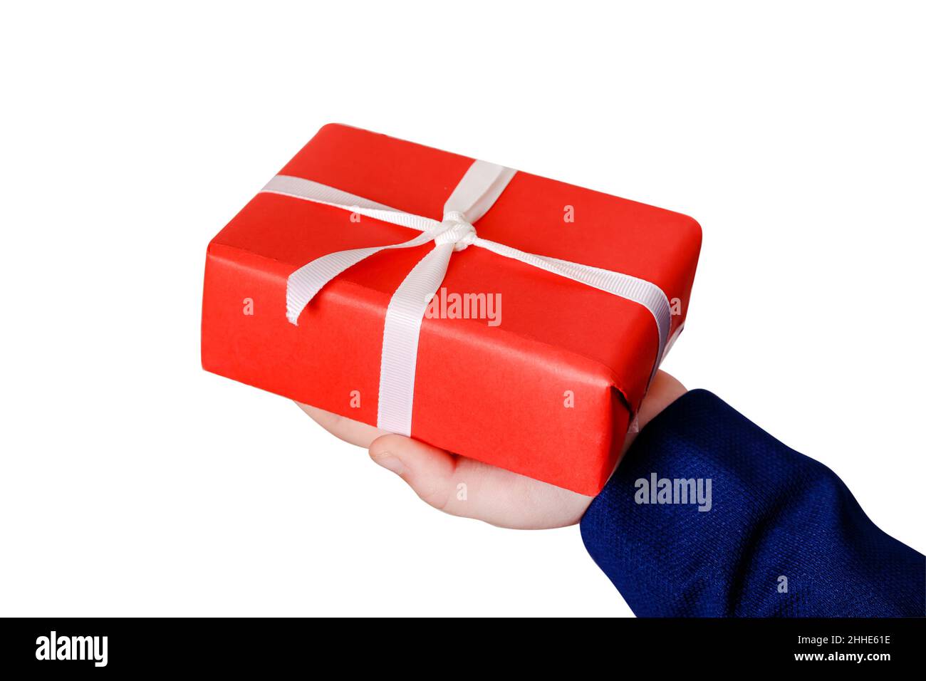 Mann mit einem Geschenk zum valentinstag, Geburtstag, Muttertag. Stockfoto