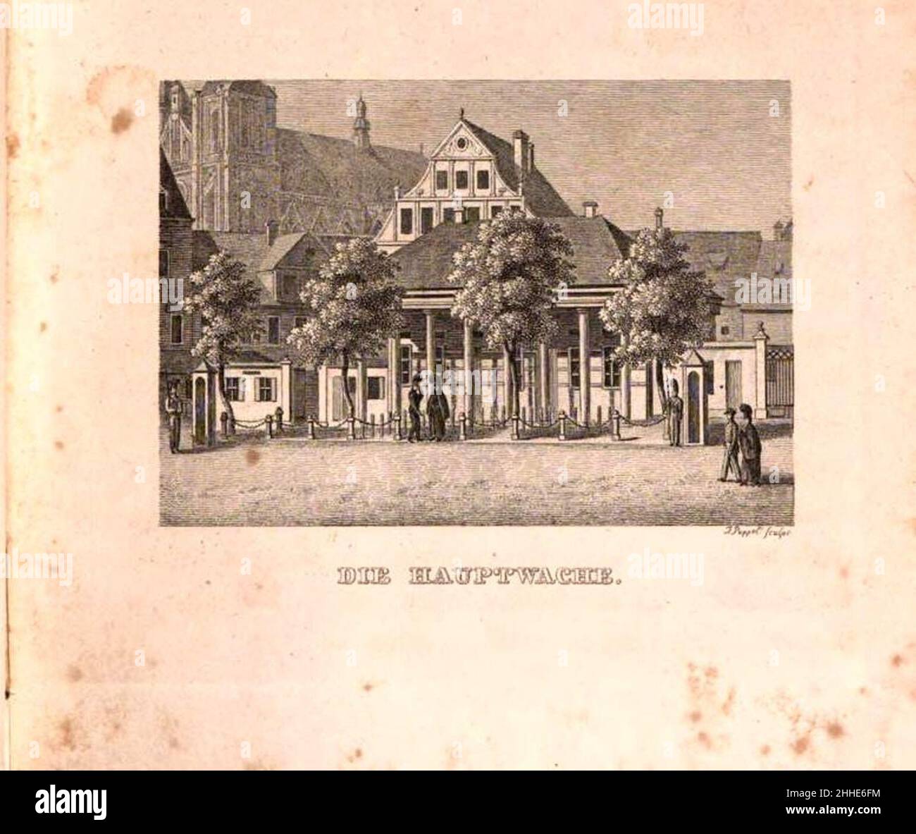 Stahlstich - Regensburg - Hauptwache - J Poppel. Stockfoto