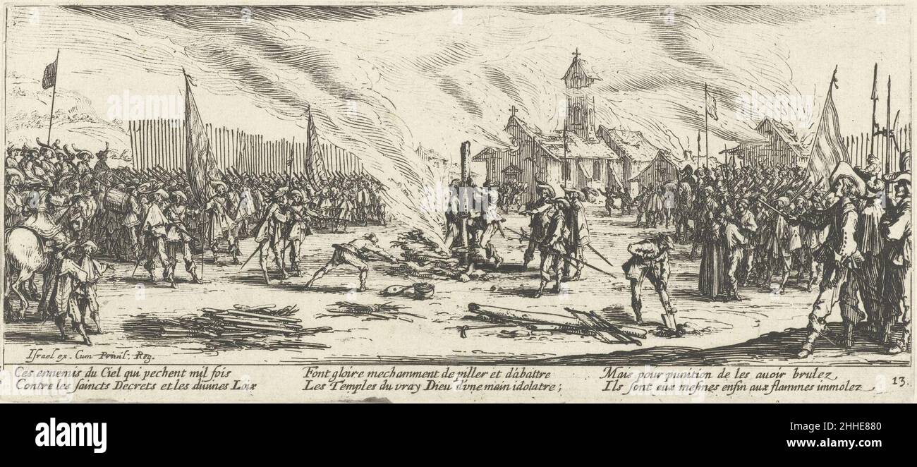 Scheiterhaufen aus dem Elend und Unglück des Krieges von Jacques Callot. Stockfoto