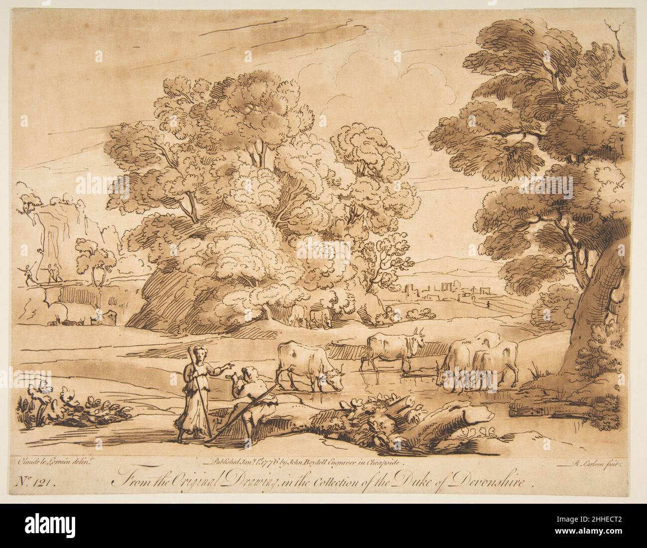 Landschaft mit Schäferhund und Schäferin 1776 Richard Earlom Britisch. Landschaft mit Hirte und Hirtin 384628 Stockfoto