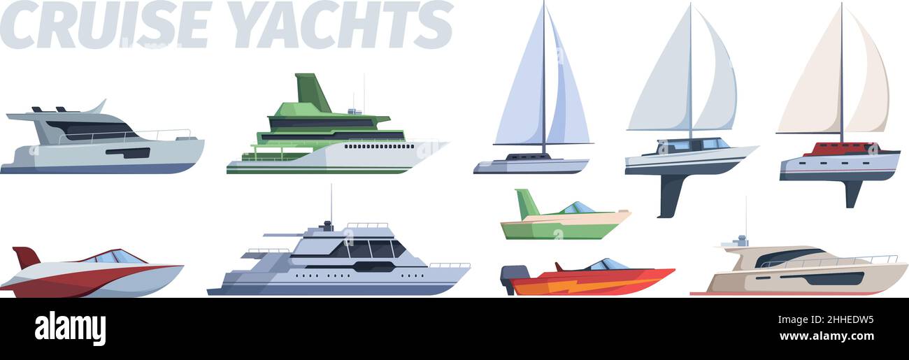 Boot fahren. Ocean Kreuzfahrt Yacht Seitenansicht Luxus Schiff grish Vektor Bilder Sammlung Stock Vektor
