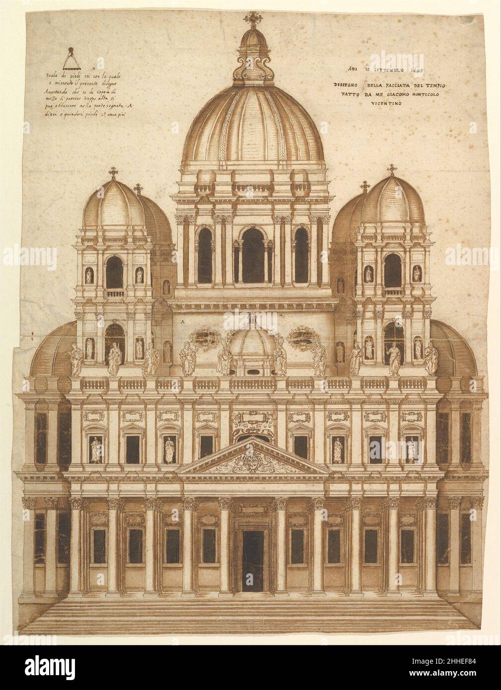 Unausführlicher Entwurf für die façade der Kirche Santa Maria in Araceli in der Stadt Vicenza 1608 Giacomo Montigolo von Vicenza Italienisch. Unausführlicher Entwurf für die façade der Kirche Santa Maria in Araceli in der Stadt Vicenza 345214 Stockfoto