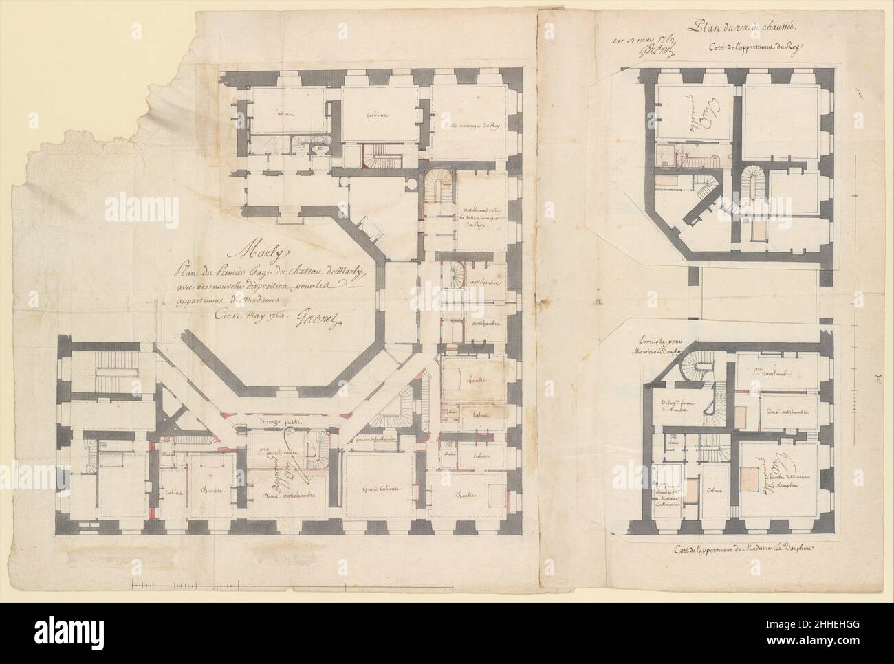 Pläne des Erdgeschosses und der ersten Etage des Schlosses von Marly 1764 Ange Jacques Gabriel Französisch. Pläne des Erdgeschosses und des ersten Geschosses des Schlosses von Marly 343361 Stockfoto