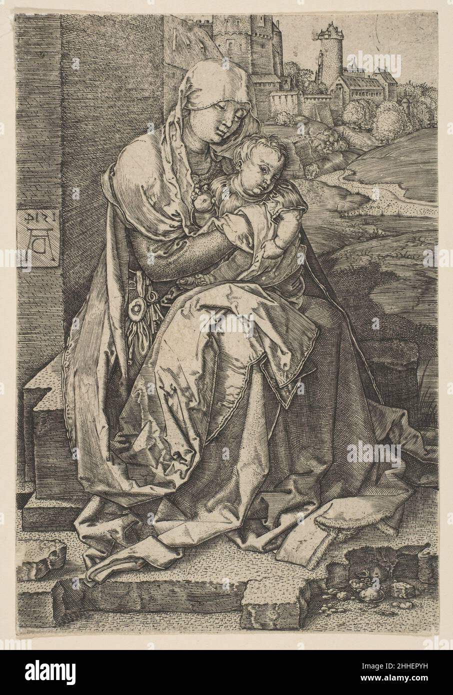 Virgin and Child Seated by the Wall (Reverse copy) n.d. Nach Albrecht Dürer Deutsch. Jungfrau und Kind sitzen an der Wand (Rückkopie) 391210 Stockfoto