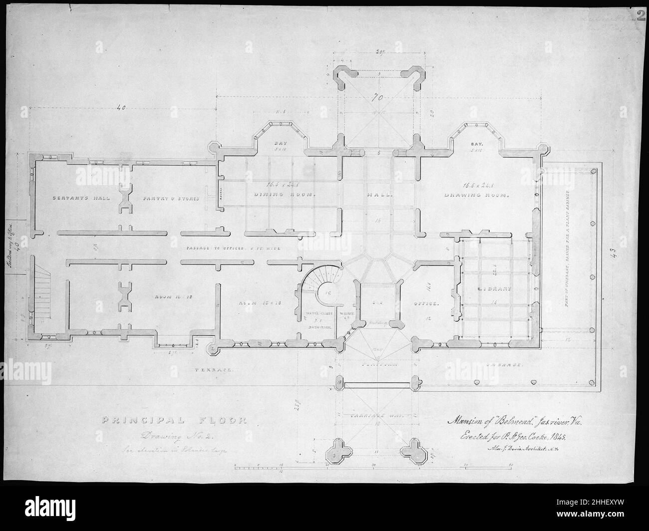 Belmead, Virginia, für Philip St. George Cocke (Grundrissplan) 1845 Alexander Jackson Davis American. Belmead, Virginia, für Philip St. George Cocke (Grundrissplan) 393166 Stockfoto