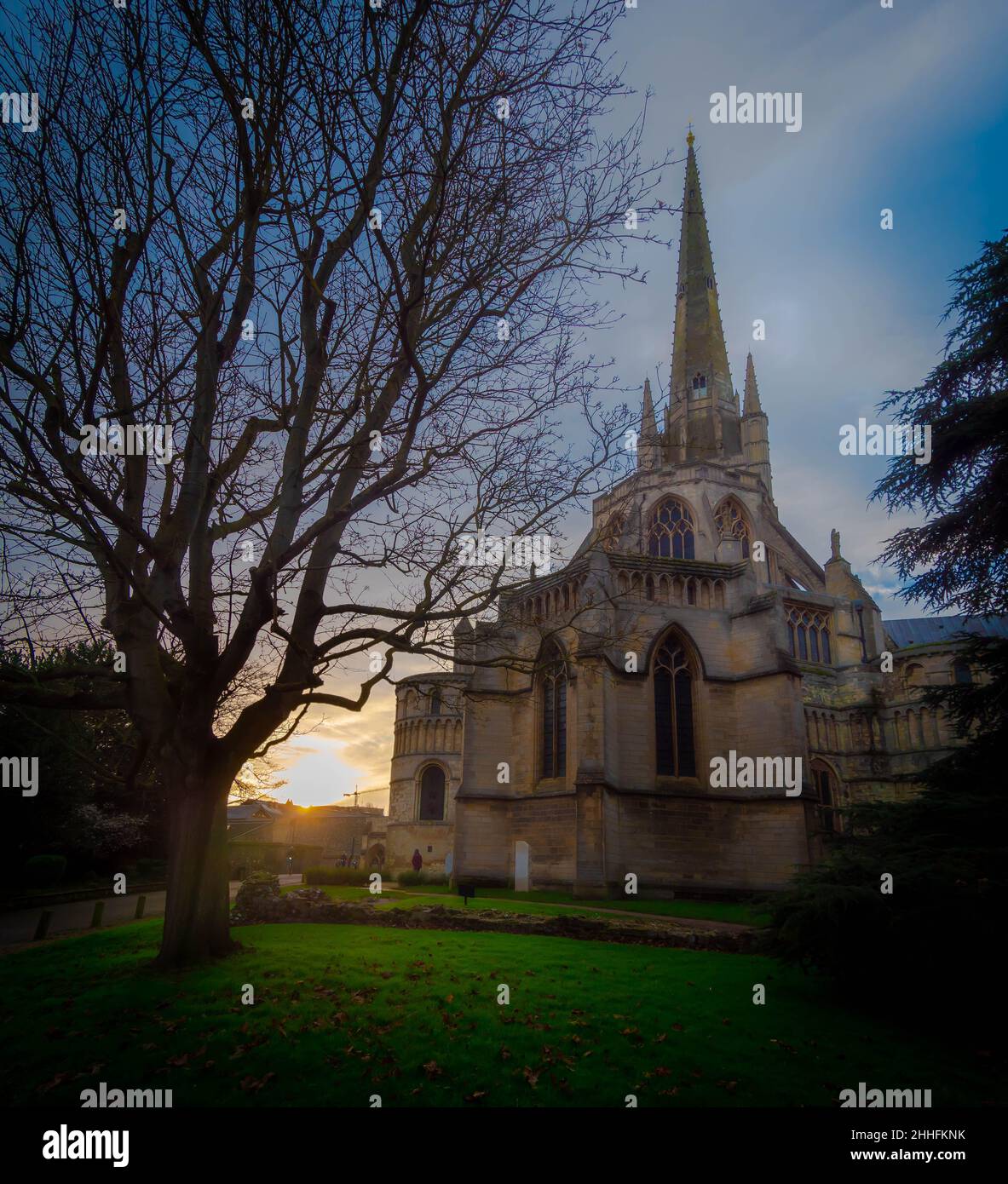 Kathedrale von Norwich in der goldenen Abendsonne Stockfoto