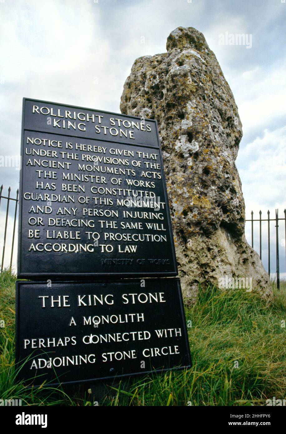 King Stone Standing Stone, Little Rollright, Warwickshire. Prähistorischer Monolith in der Nähe des Rollright Stone Circle. (Nur N der Straße/Oxfordshire Grenze Stockfoto