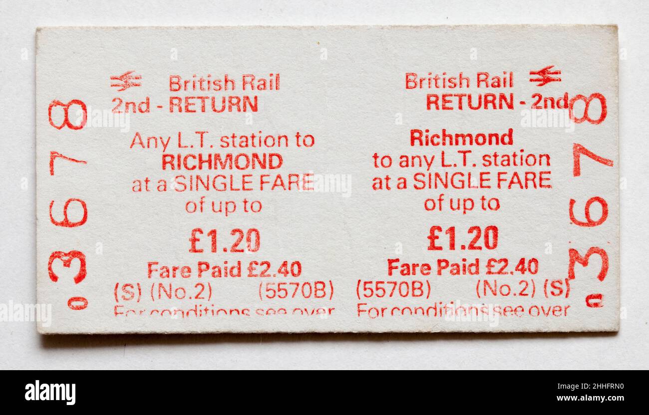 Vintage 1970s London British Railway Ticket - Richmond Stockfoto