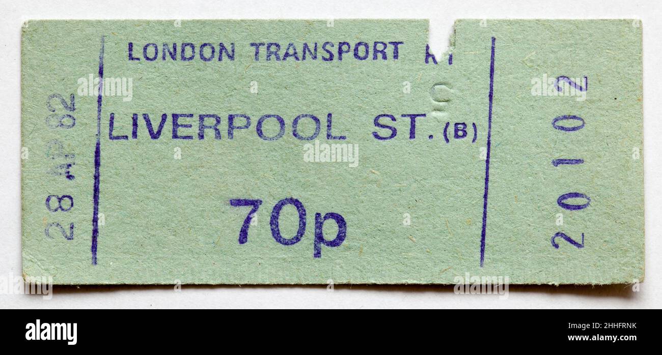 Vintage 1970s London U-Bahn-Ticket - Liverpool Street Stockfoto