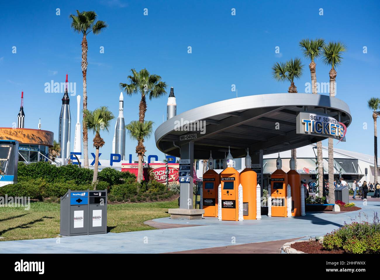 Cape Canaveral, Florida, Vereinigte Staaten von Amerika - DEZEMBER 2018: Ankunft am Kennedy Space Center Visitor Complex in Cape Canaveral, Florida, USA. Stockfoto