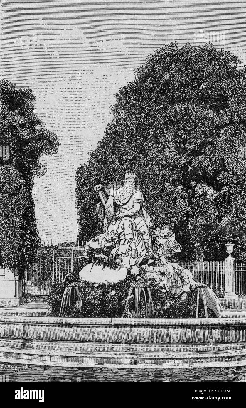 Statua di Palermo nella Villa Giulia (Xilografia). Stockfoto