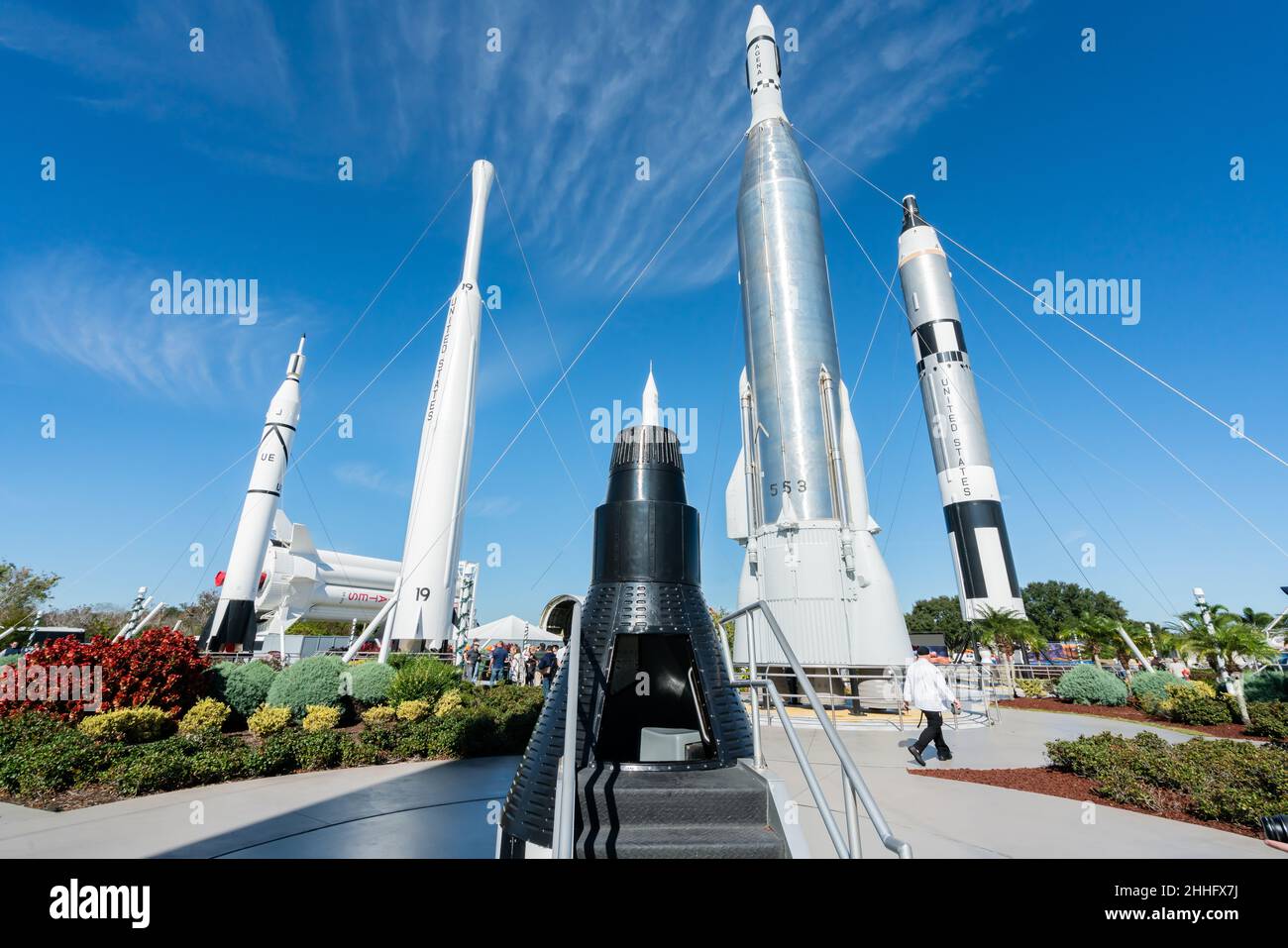 Cape Canaveral, Florida, Vereinigte Staaten von Amerika - DEZEMBER, 2018: Blick auf die wunderschönen Rockets im Kennedy Space Center Visitor Complex in Cape Canaveral, Stockfoto