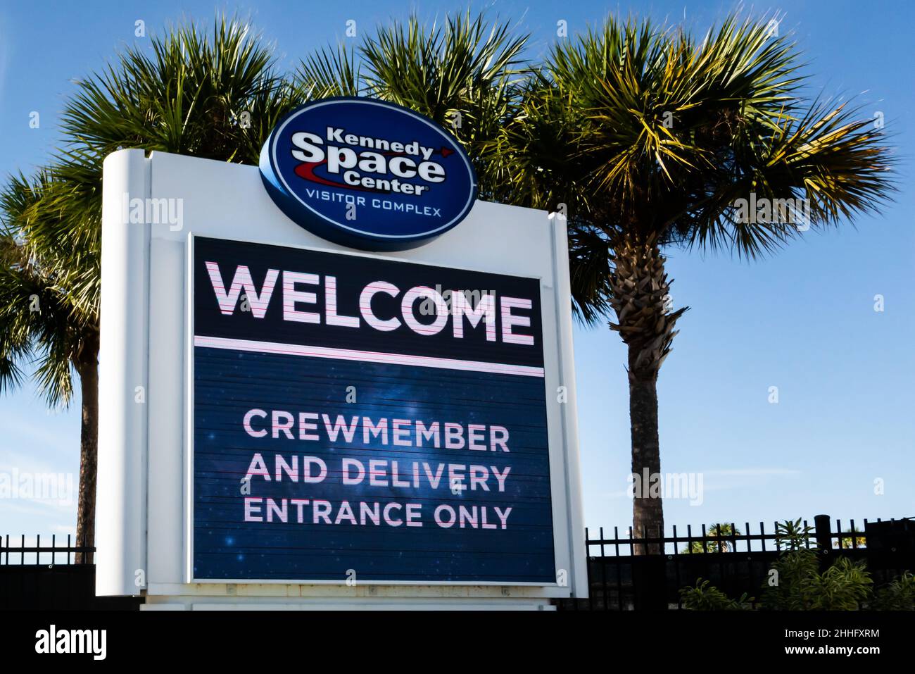 Cape Canaveral, Florida, Vereinigte Staaten von Amerika - DEZEMBER 2018: Ankunft am Kennedy Space Center Visitor Complex in Cape Canaveral, Florida, USA. Stockfoto
