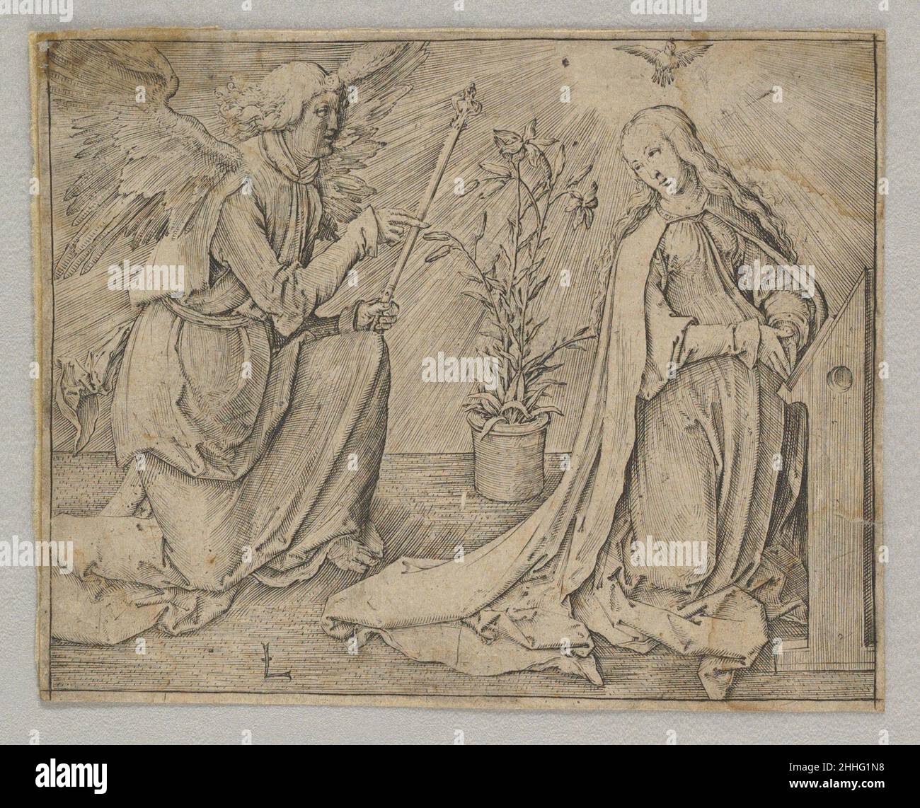 Die Verkündigung Ca. 1516 Lucas van Leyden Niederlandisch. Die Verkündigung 364797 Stockfoto