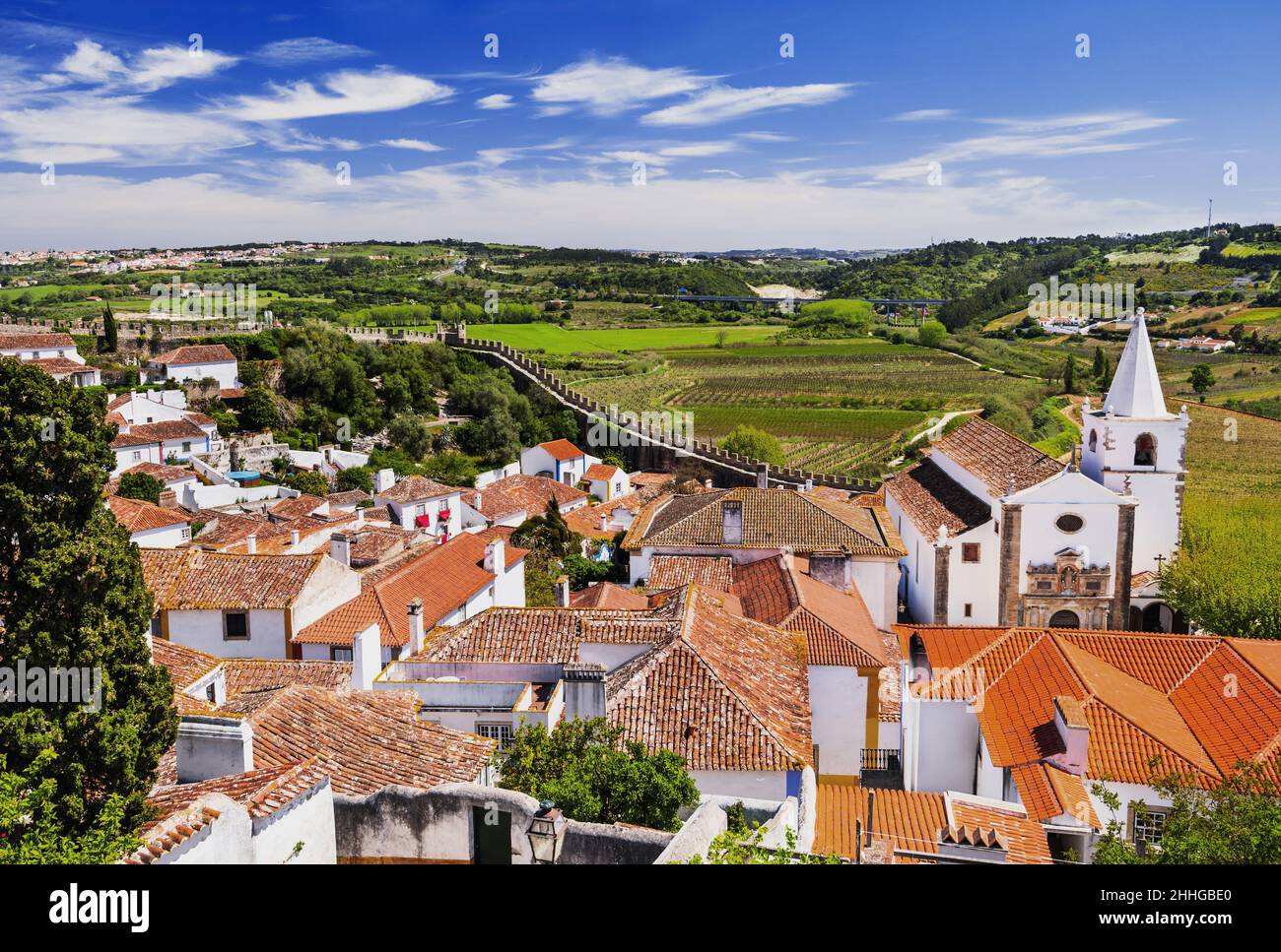 Obidos, Portugal. Wunderschöne Aussicht auf die Altstadt Stockfoto