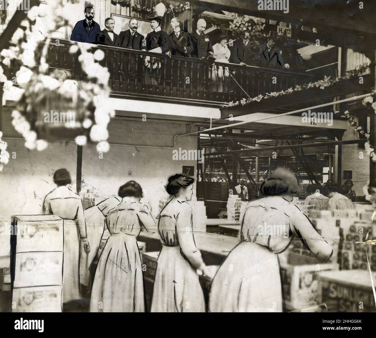 König George V und Königin Mary von Teck besuchen die Fabrik Seifenwerke von Sir William Hesketh Lever, Port Sunlight, Merseyside, Mittwoch, 25th. März 1914. Stockfoto