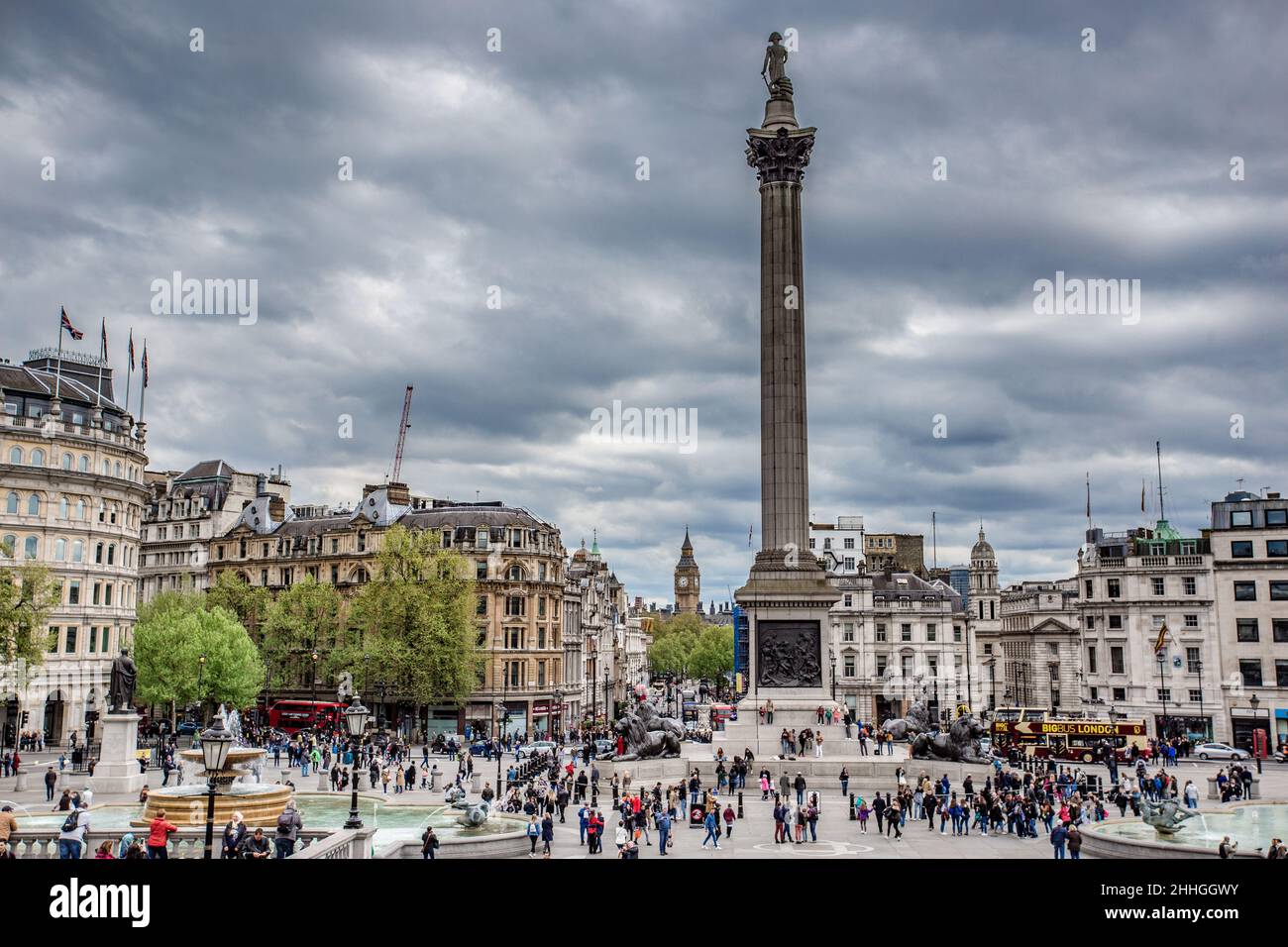 Trafalgar Square in London, UK. Nelson Column Stockfoto
