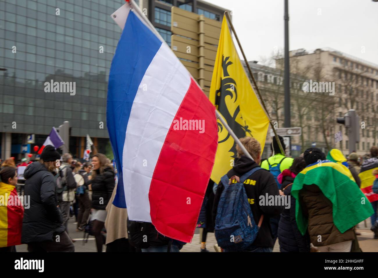 Brüssel, 23. Januar: Europäische Demonstration für Demokratie, veranstaltet von der Initiative Europeans United. Anlass der Großdemo sind die Grundrec Stockfoto