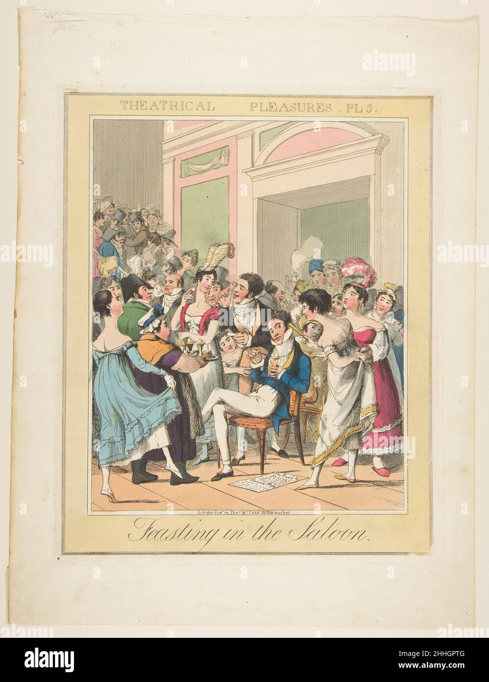 Theatralische Genüsse, Platte 5: Schlemmen im Saloon ca. 1835 Theodore Lane British. Theaterfreuden, Platte 5: Festlichkeit im Salon 392472 Stockfoto