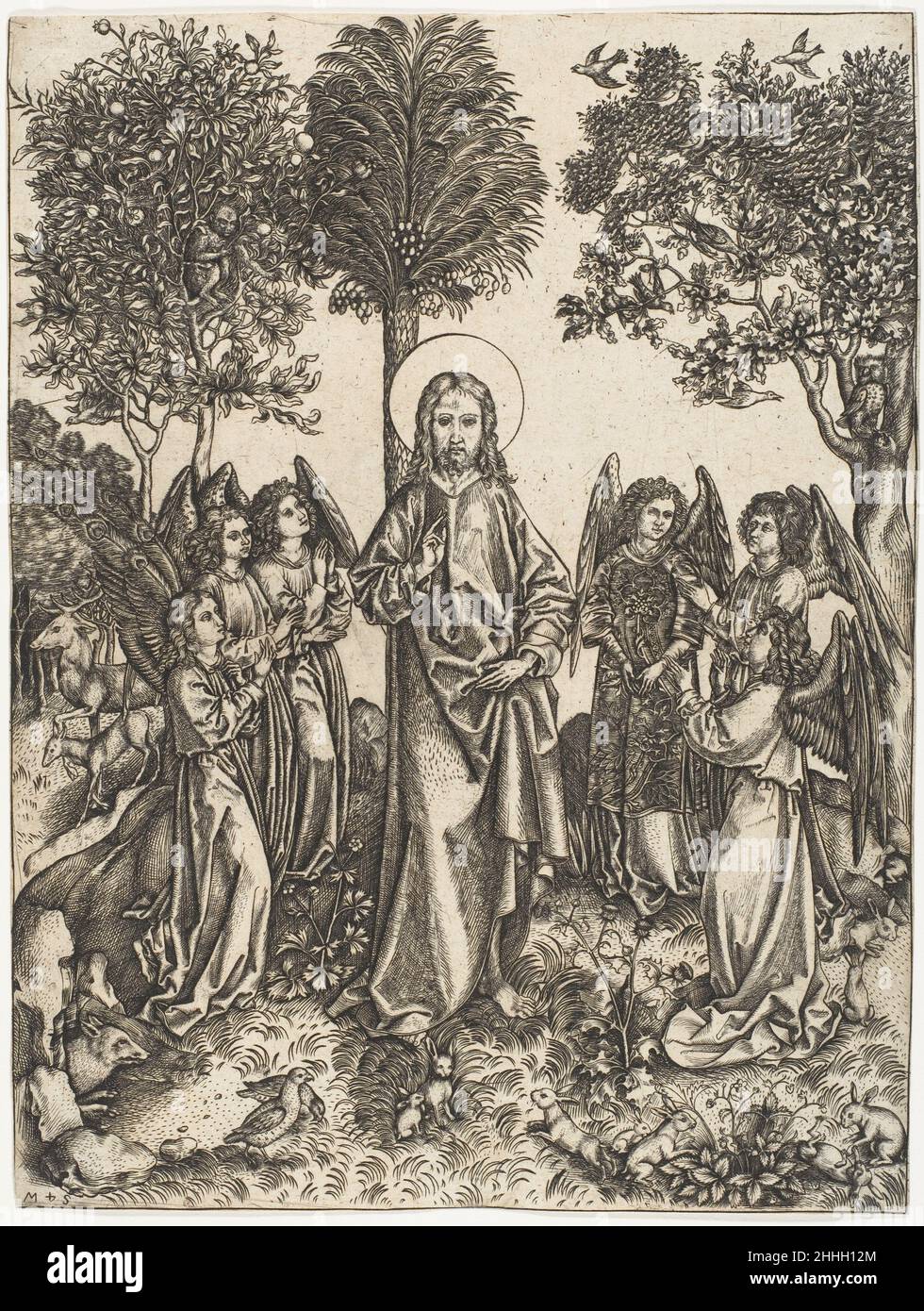 Christus in der Wildnis, der von den Engeln gedient wird, Ca. 1480–90 Master, d. h. Deutsch. Christus in der Wildnis, von Engeln gedient 370452 Stockfoto