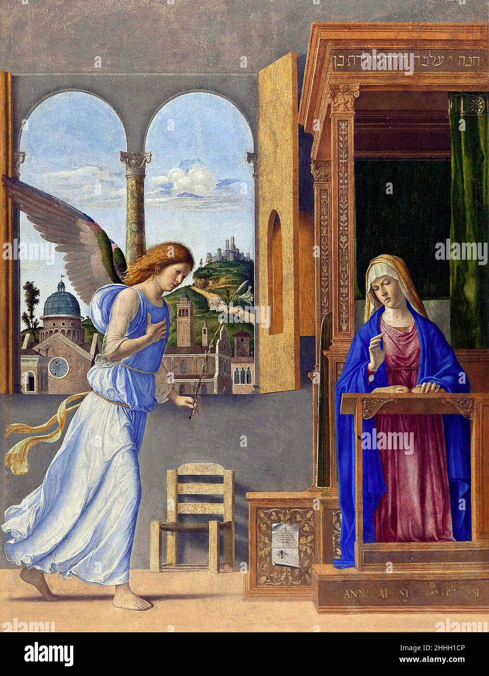 Verkündigung des italienischen Renaissance-Künstlers Giovanni Battista Cima da Conegliano (c. 1459 - c. 1517), Öl auf Leinwand, 1495 Stockfoto