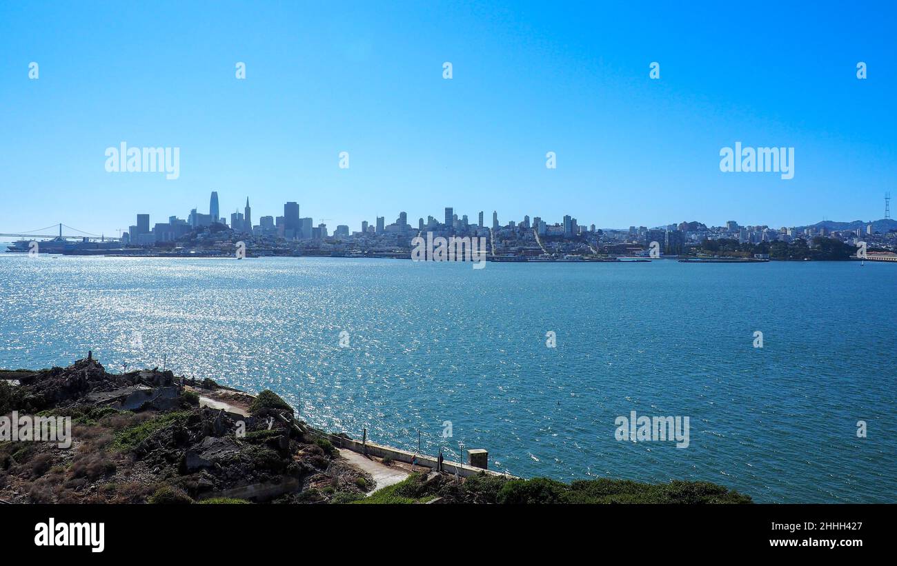 Blick auf San Francisco von Alcatraz Island, Kalifornien, USA Stockfoto